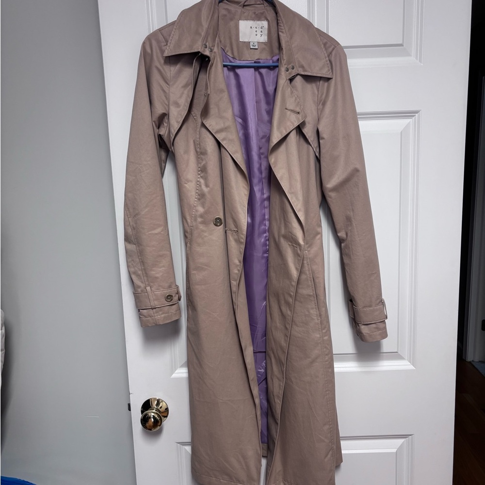 Women's Taupe Trench Coat with Purple Lining